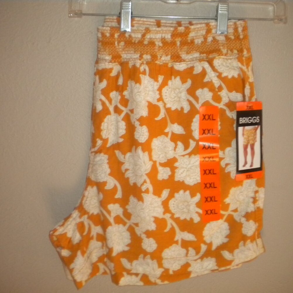 Briggs Women's Plus Size XXL Orange Floral Elastic Waist Shorts NWT - Picture 2 of 4
